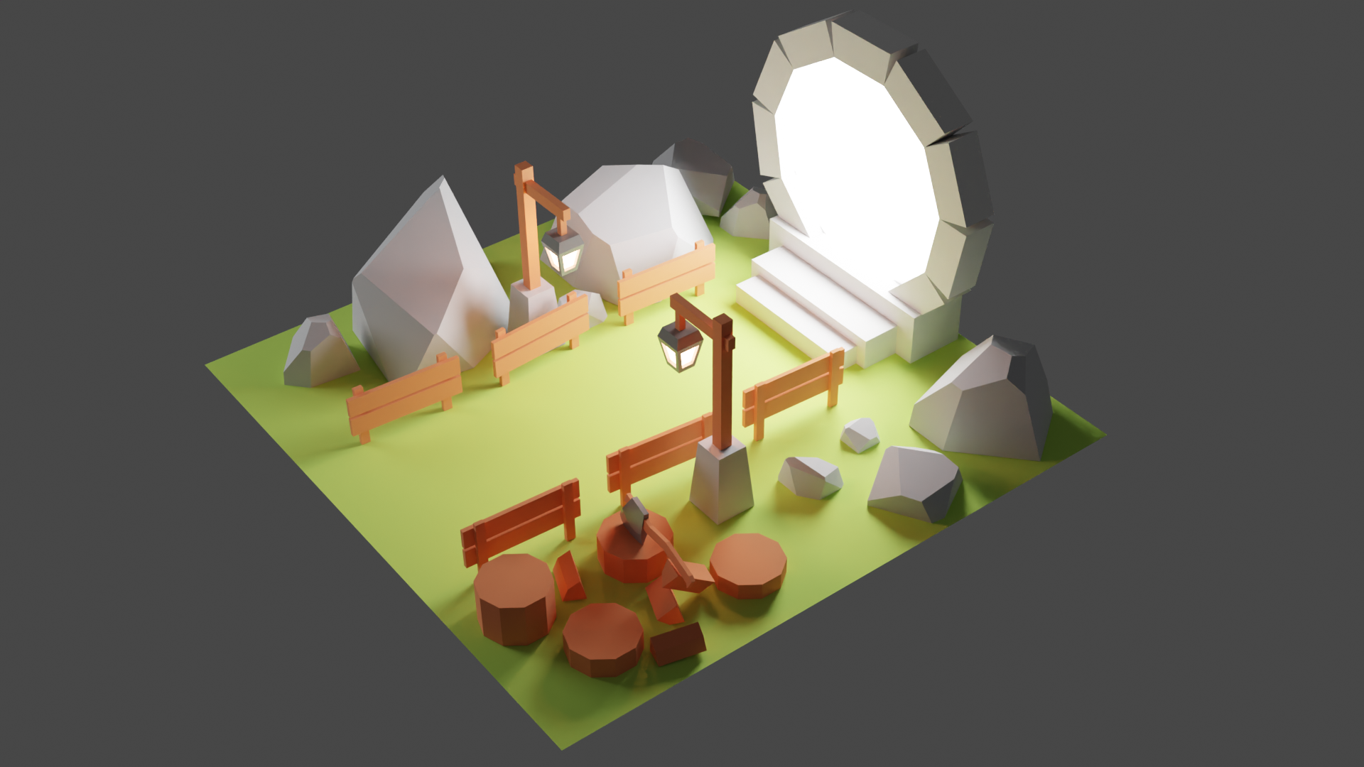 Blender model of a small grove with a portal