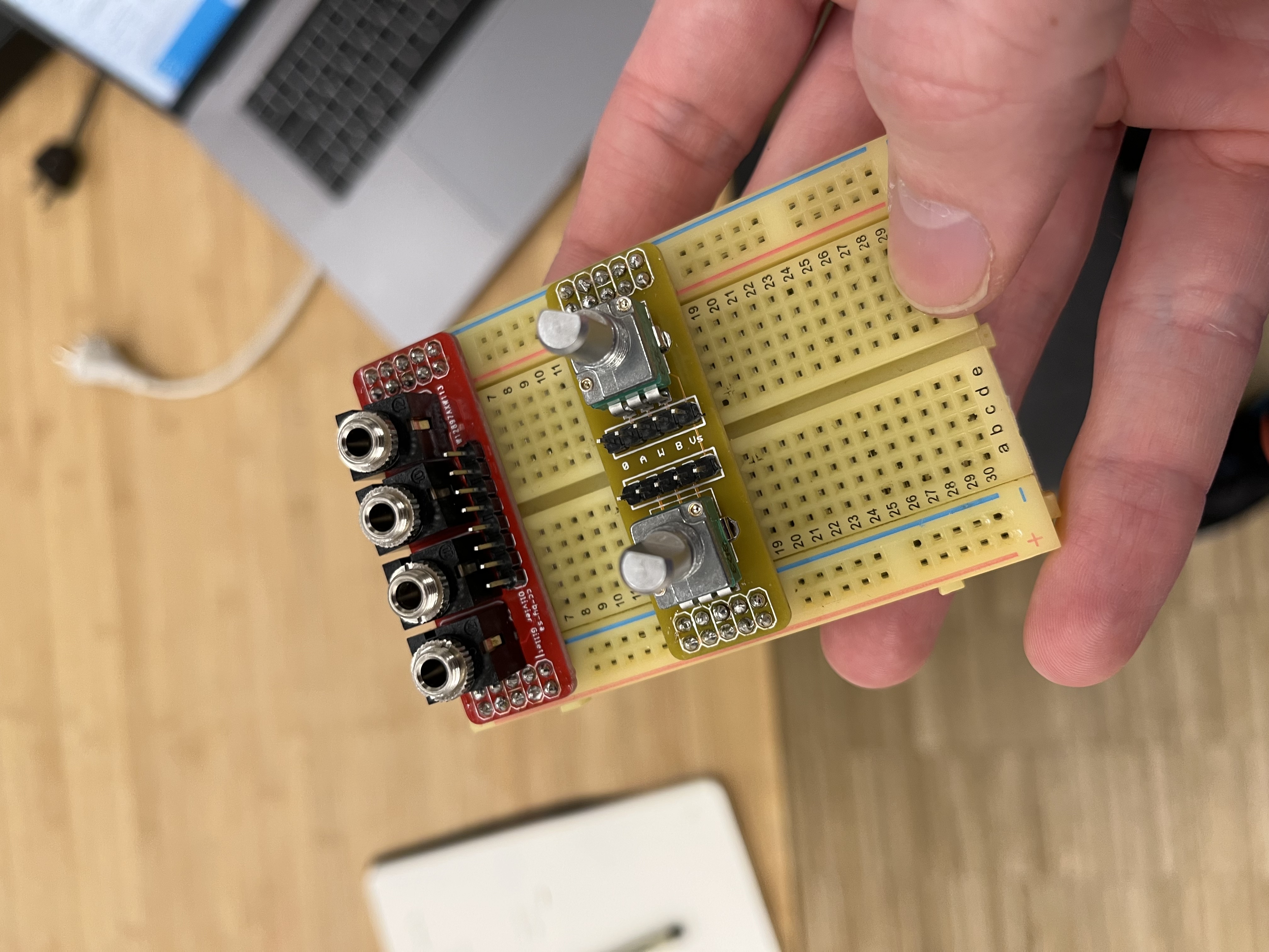 &ldquo;A couple of Breadboard Friends. Top breaks mini-jacks for CV/audio out to breadboard format, bottom breaks potentiometers out to breadboard.&rdquo;