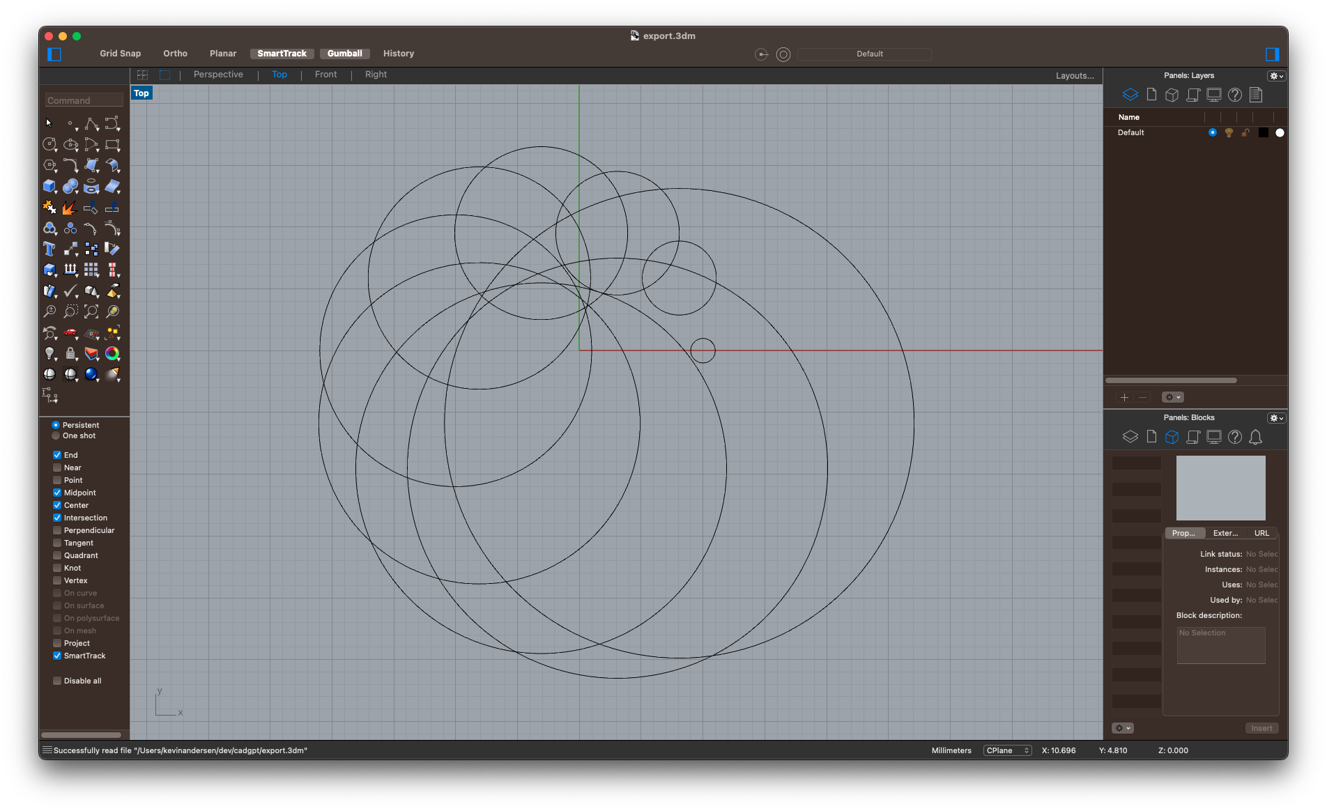 The resulting Rhino file